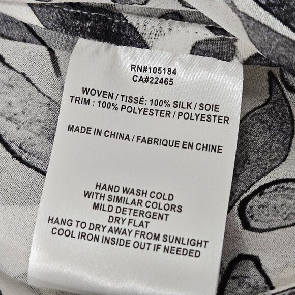 Go By Go Silk Blouse Size Small Black & White Silk Tie Neck Luxury Designer - Picture 9 of 10